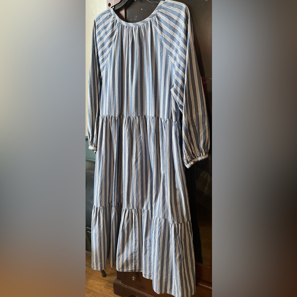 Old Navy Blue and White Striped Button-Up Dress - Picture 2 of 3